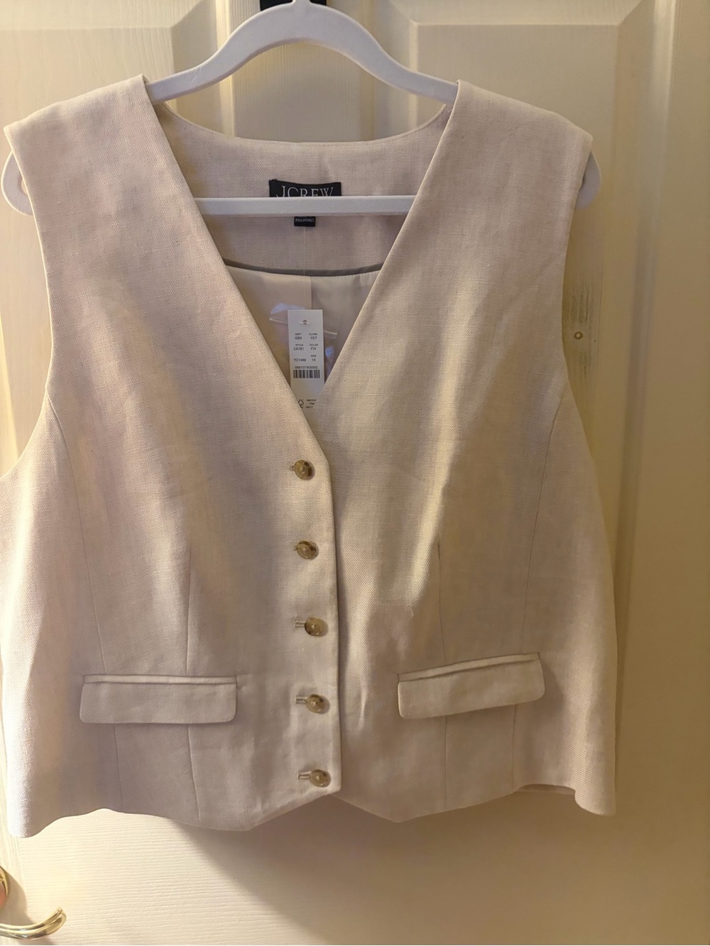 J. Crew Cream Button-Front Vest